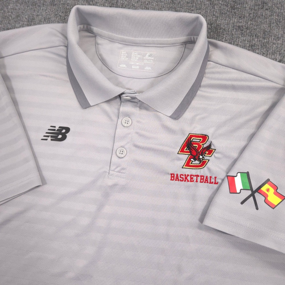 New Balance Boston College Eagles Basketball Polo Mens 2XL Gray Italy Spain Flag